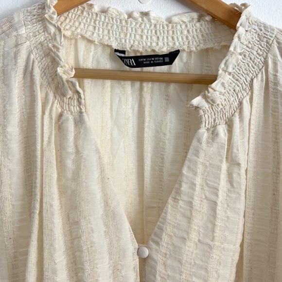 Zara V-Neck Peasant Blouse Button Front Top Rustic NWOT - Picture 6 of 12